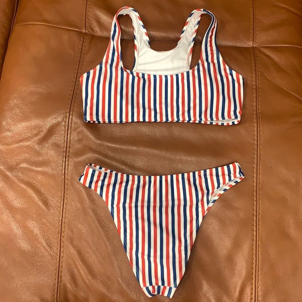 Red white blue striped bikini